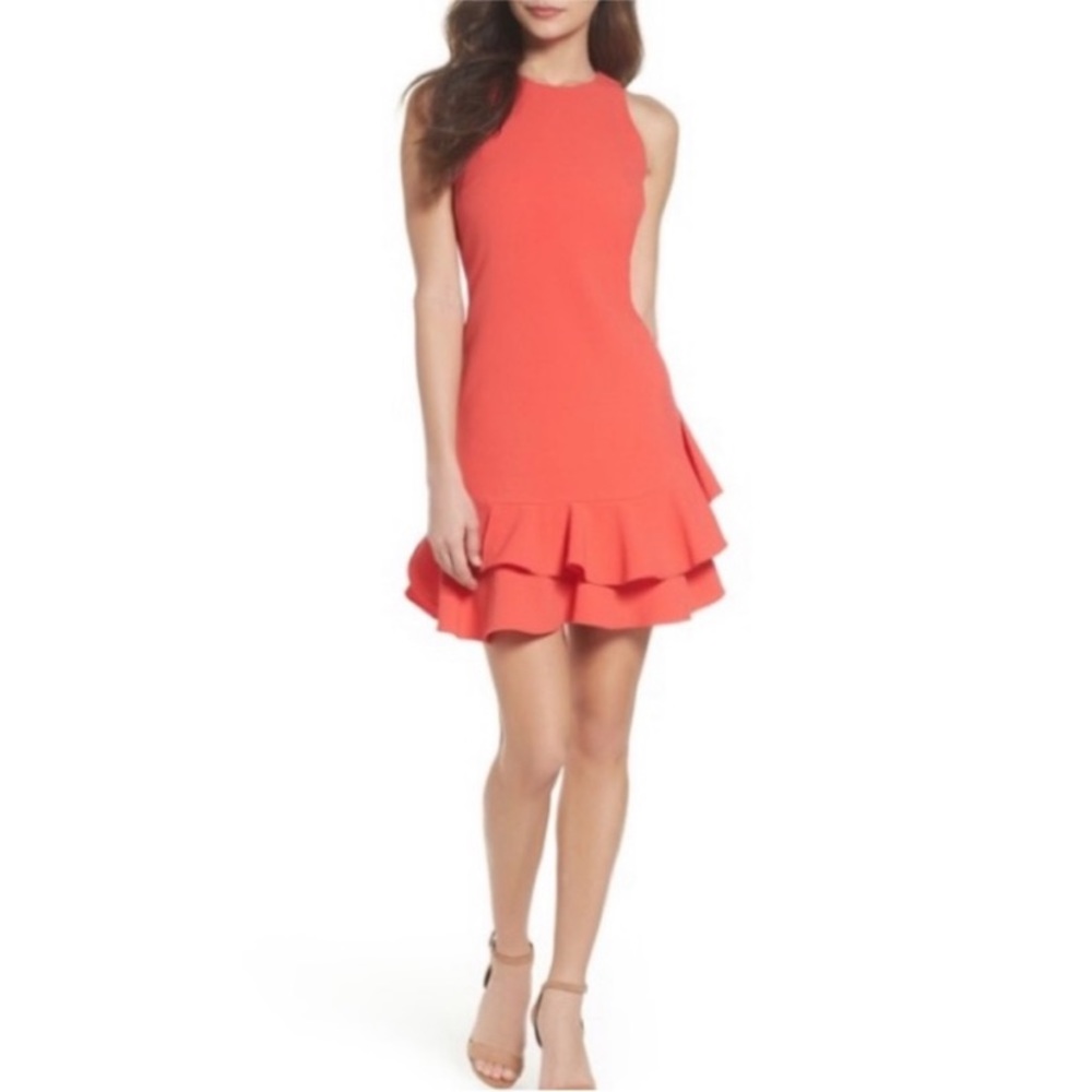 Chelsea28 sleeveless ruffle coral orange dress 2
